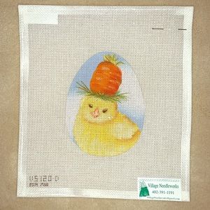 Chick & Carrot Handpainted Needlepoint Egg Canvas